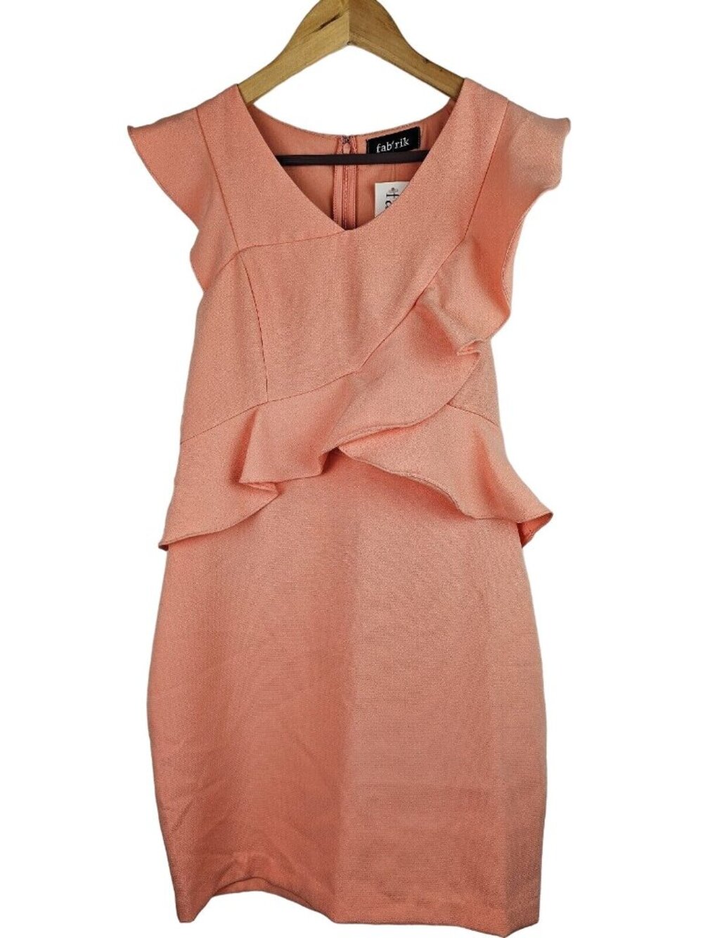 Fab'rik Women's Dress Size Large Peach Sleeveless Ruffle Cocktail Dress